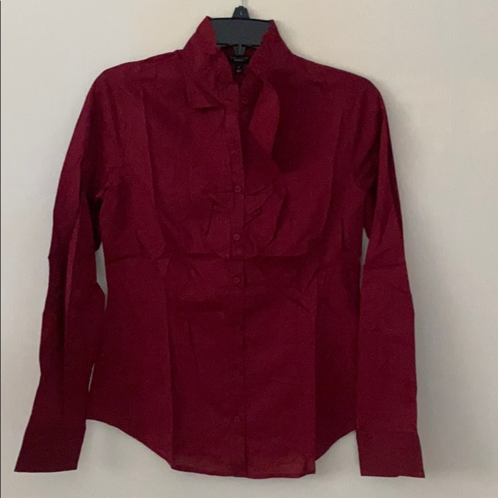 High-collar, lightweight, cotton blouse - burgundy